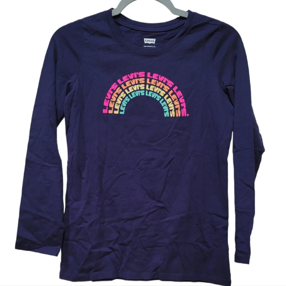 Levis Girls Long Sleeve Crew Neck Navy Blue Logo T-Shirt, NWOT, Size 14/16